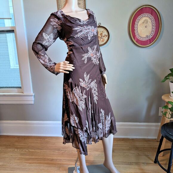 NWT Vintage Y2K Eva Blue Brown Midi Dress Fairycore Beaded Sequin Whimsygoth 10 - Picture 3 of 15